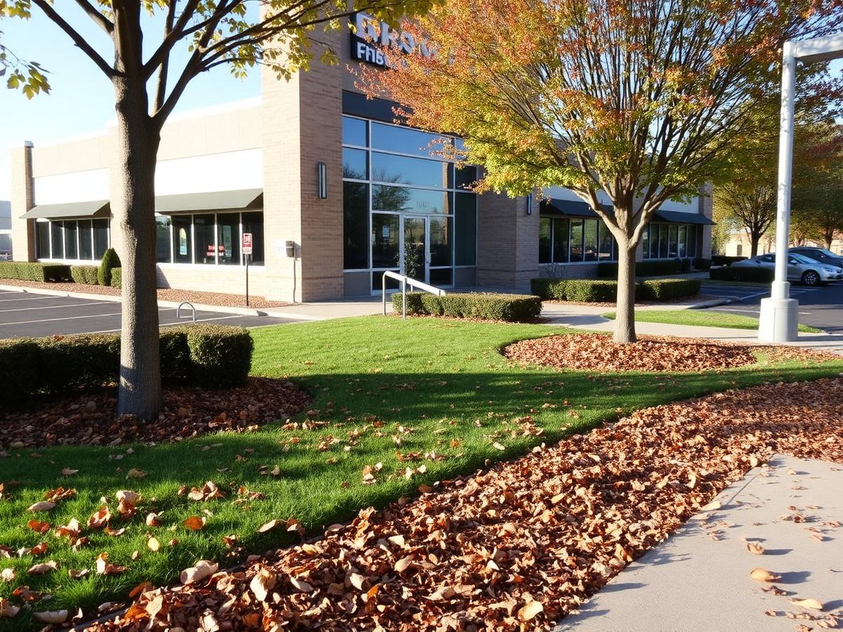 Fall cleanup and turf prep across a multi-acre property.